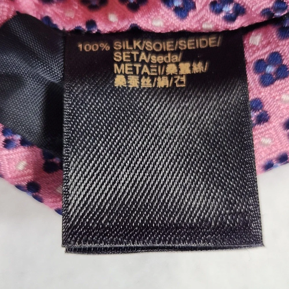 Brooks Brothers 100% Silk Necktie Mens Pink Navy Blue Geometric Preppy